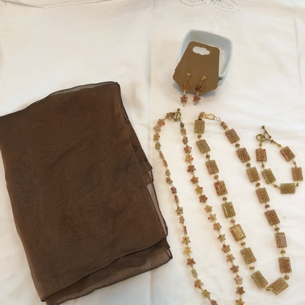 Handmade jewelry set with matching scarf